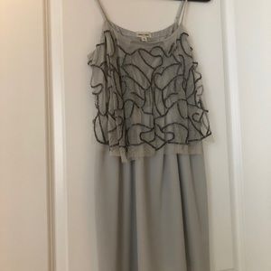 Beaded satin dress with mesh overlay